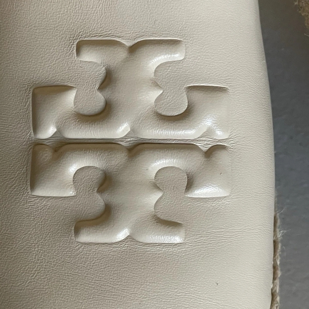 Tory Burch Cream Leather Espadrille Slip-On with Embossed Logo - Picture 3 of 8